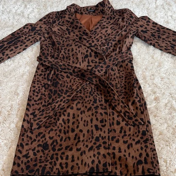 🔥 HOT DEAL 🔥 Dear John Brown Leopard Trench Coat - Picture 5 of 9